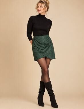 Windsor Womens M Green Faux Snakeskin Mini Skirt Ruched Draped Asymmetrical NWT